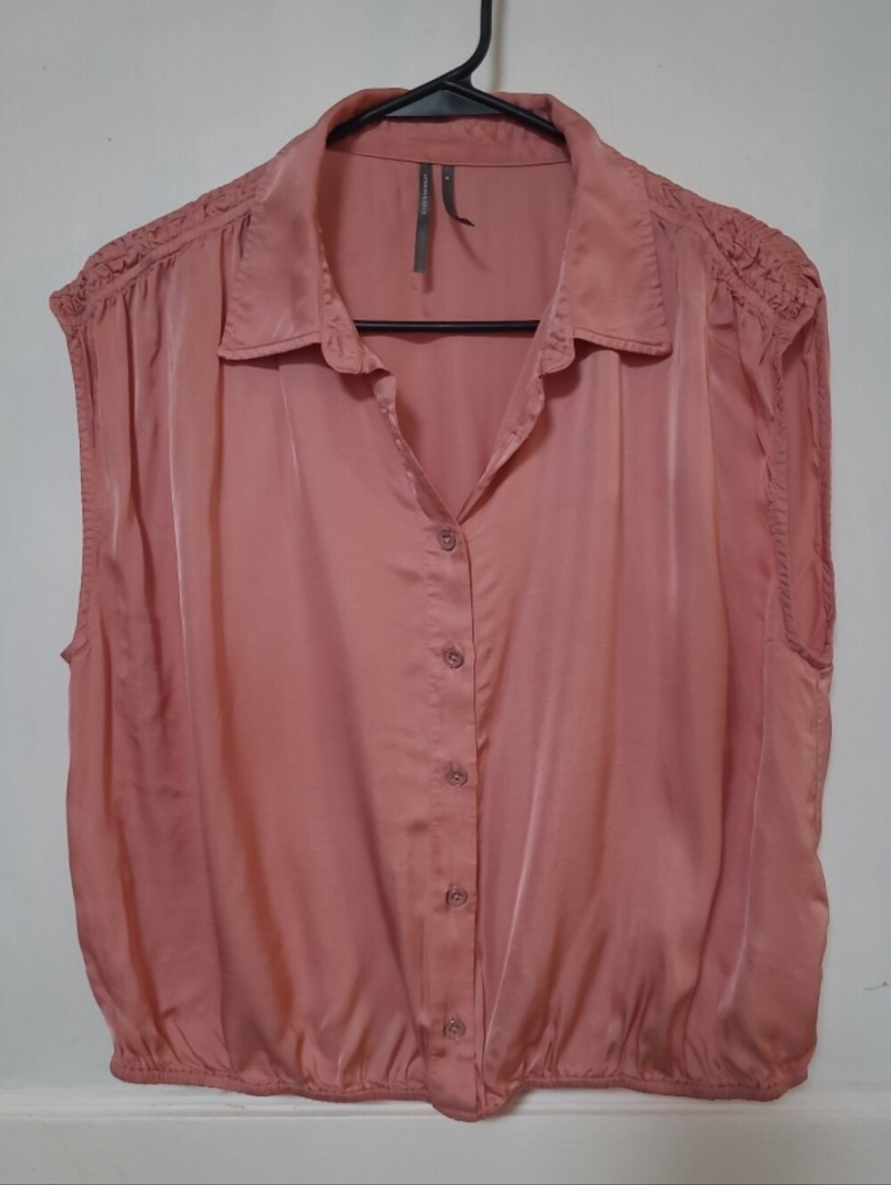 Anthropologie Cinched Buttondown Satin Feel Blouse Pink Medium